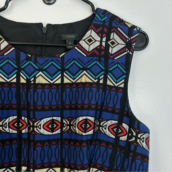 J. Crew Windowpane Sleeveless Jacquard Geometric Blue/Silver A-Line Dress Sz 10 - Picture 6 of 10